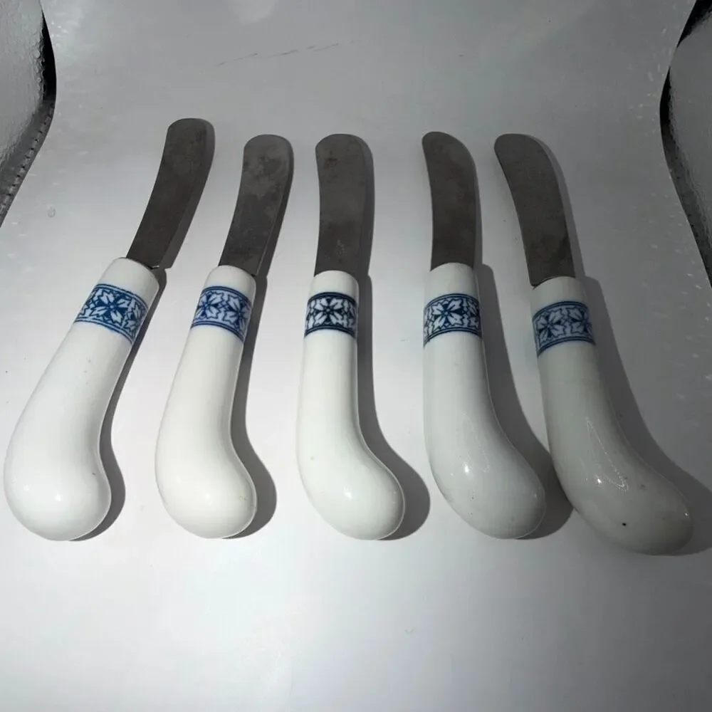 Vintage Porcelain Butter Cheese Spreader Knives Set of 5 Kitchen Accessories